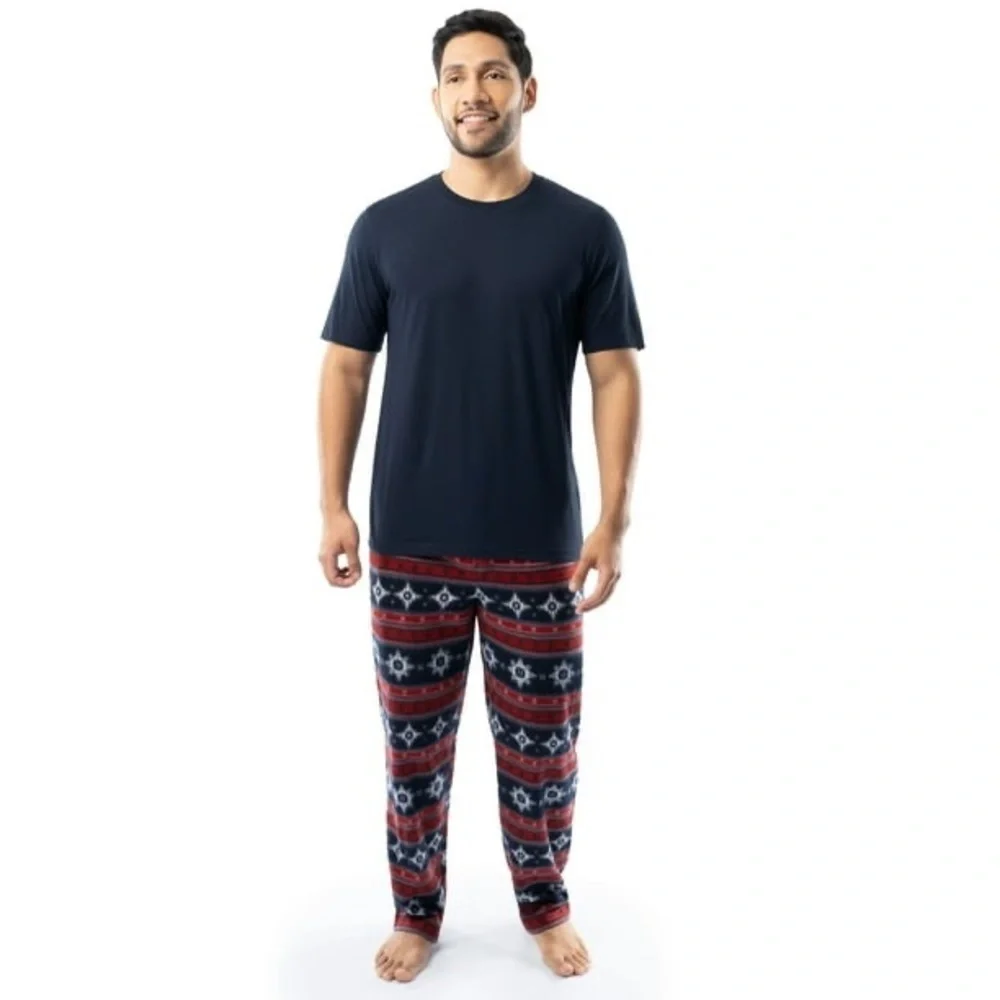 Fruit of The Loom Men's 2 Piece Pajama Set Crewneck Tee Shirt Fleece Pants Small